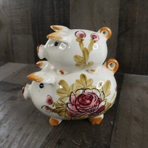 Arnart Vintage Double Floral Pig Piggy Bank Money Coin Bank 33/115